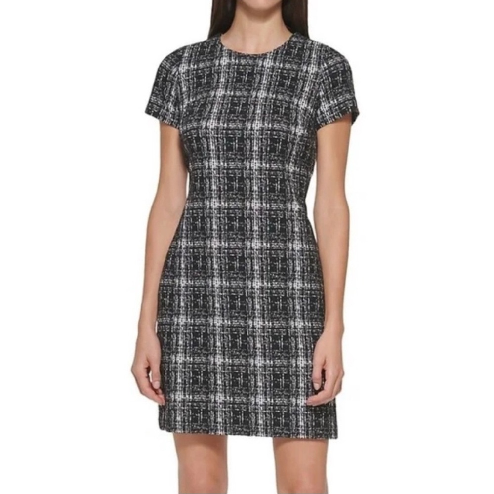 Calvin Klein black and white checkered midi dress